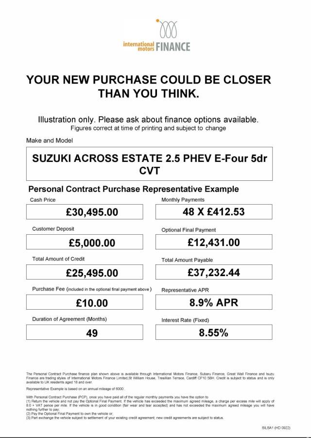 2024 Suzuki Across 2.5 PHEV E-Four 5dr CVT