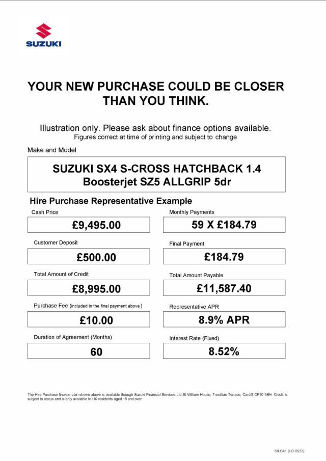 2016 Suzuki Sx4 S-cross 1.4 Boosterjet SZ5 ALLGRIP 5dr