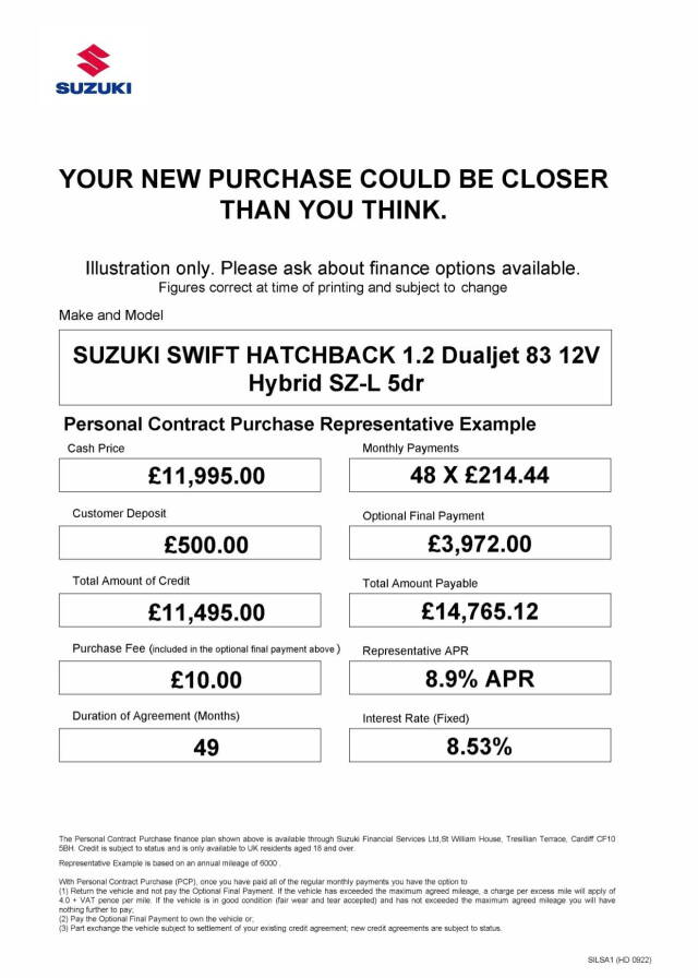 2023 Suzuki Swift 1.2 Dualjet 83 12V Hybrid SZ-L 5dr